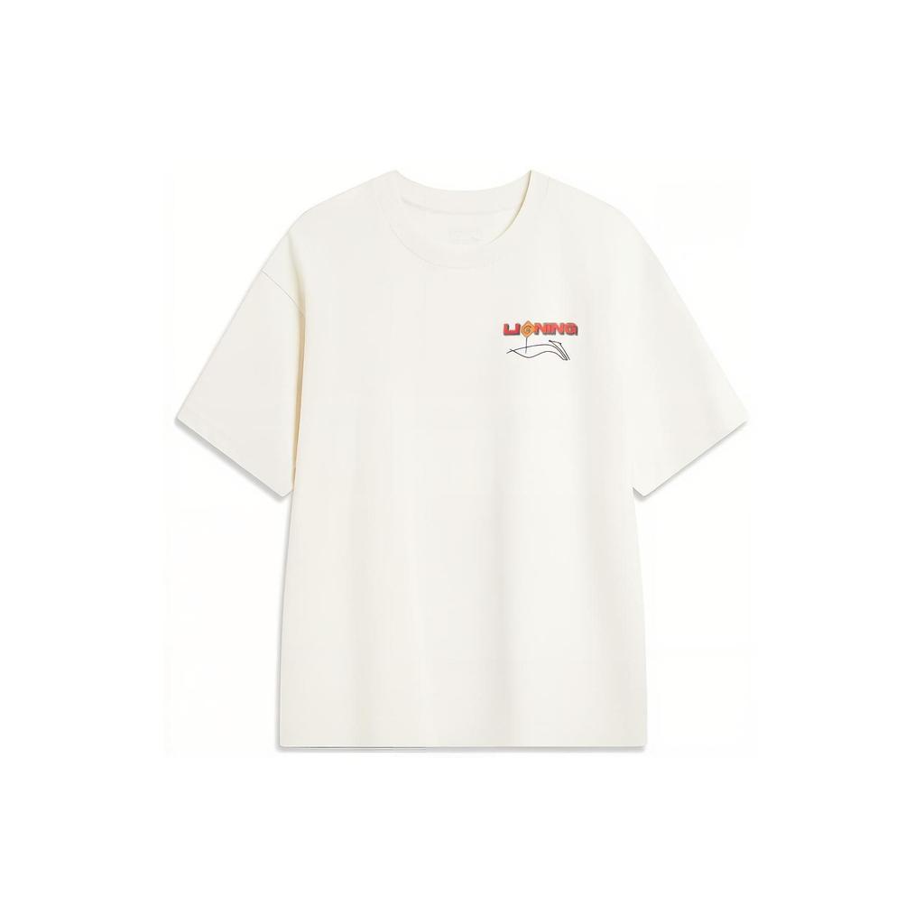 Li-Ning Letter Print Casual Crew Neck Pullover Short Sleeve T-Shirt Men Tops Off-White AHSU017-3