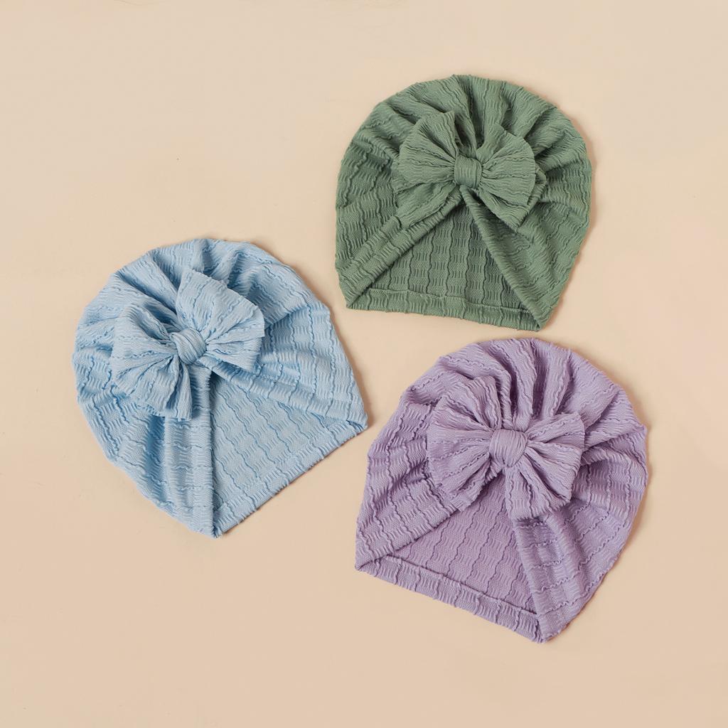 INS Style Baby Kids Headwear with Bow - Stretchy Elastic Newborn Jacquard Bonnet Hat Infant Turban Cap for Girls Boys 0-2 Years Old