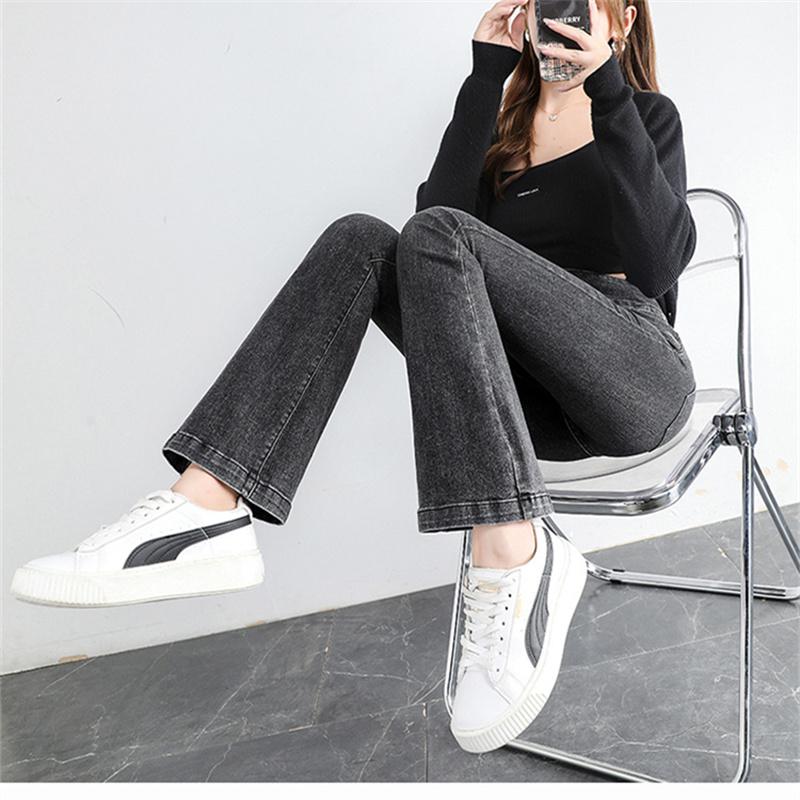 2022 Autumn Winter High Waist Fashion Leisure Simple Comfortable Jeans For Women  Trumpet Pant Retro Elastic Style Denim Trouser