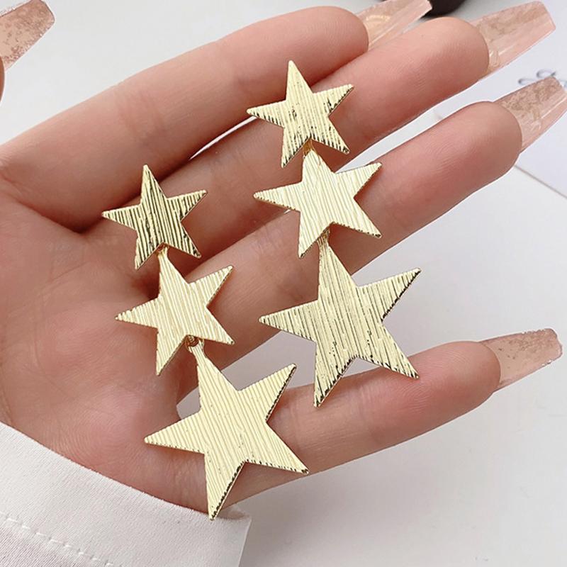 Frosting Metal Star Drop Earrings for Women Wedding Party Trendy Statement Zircon Golden Copper Color Long Dangle Earrings