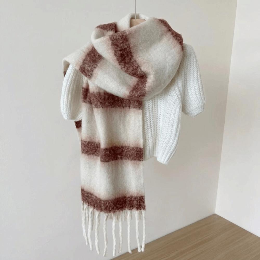 Colorful Tassel Shawl Plush Women Cape Fashion Stripe Wool Scarf Autumn