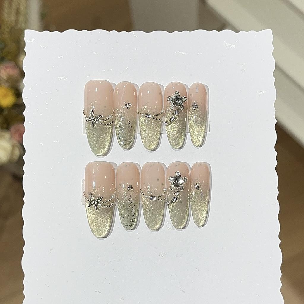 Fruit Green Crushed Diamond Spring Cream Green Side Light Cat Eye Thin Flash Chain Butterfly Sticker Drill Wear Armor Piece