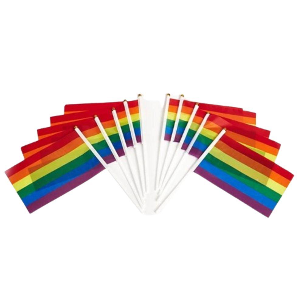 10Pcs LGBT Rainbow Flags Dacron HandHeld Flag Small Rainbow Hand Flag Party Decorations