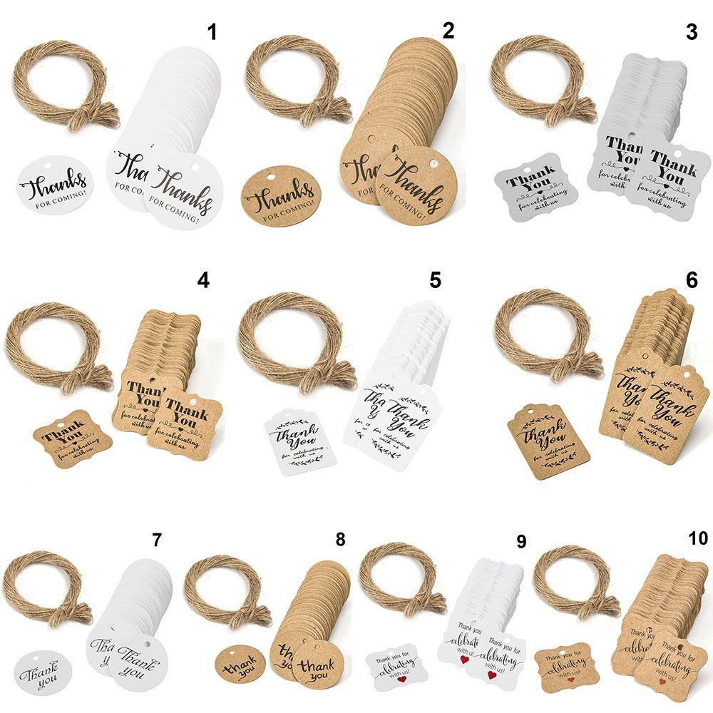 100pcs Cards Wedding Party Luggage Handmade Thank you Hanging Label Jute Twine Kraft Gift Tags
