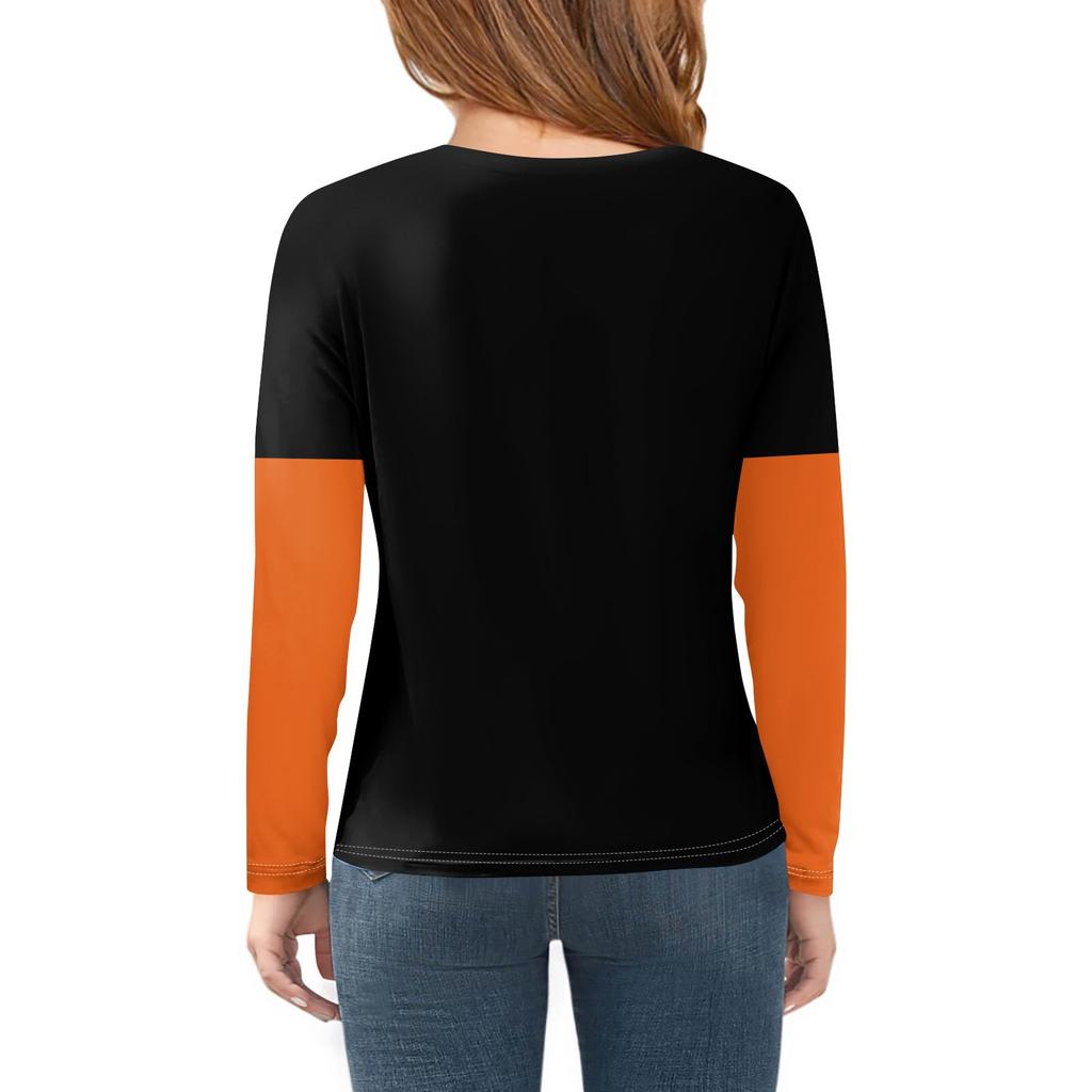 Футболки с длинным рукавом для девочек на Хэллоуин, детские осенние топы с круглым вырезом, базовые футболки 2-11 лет