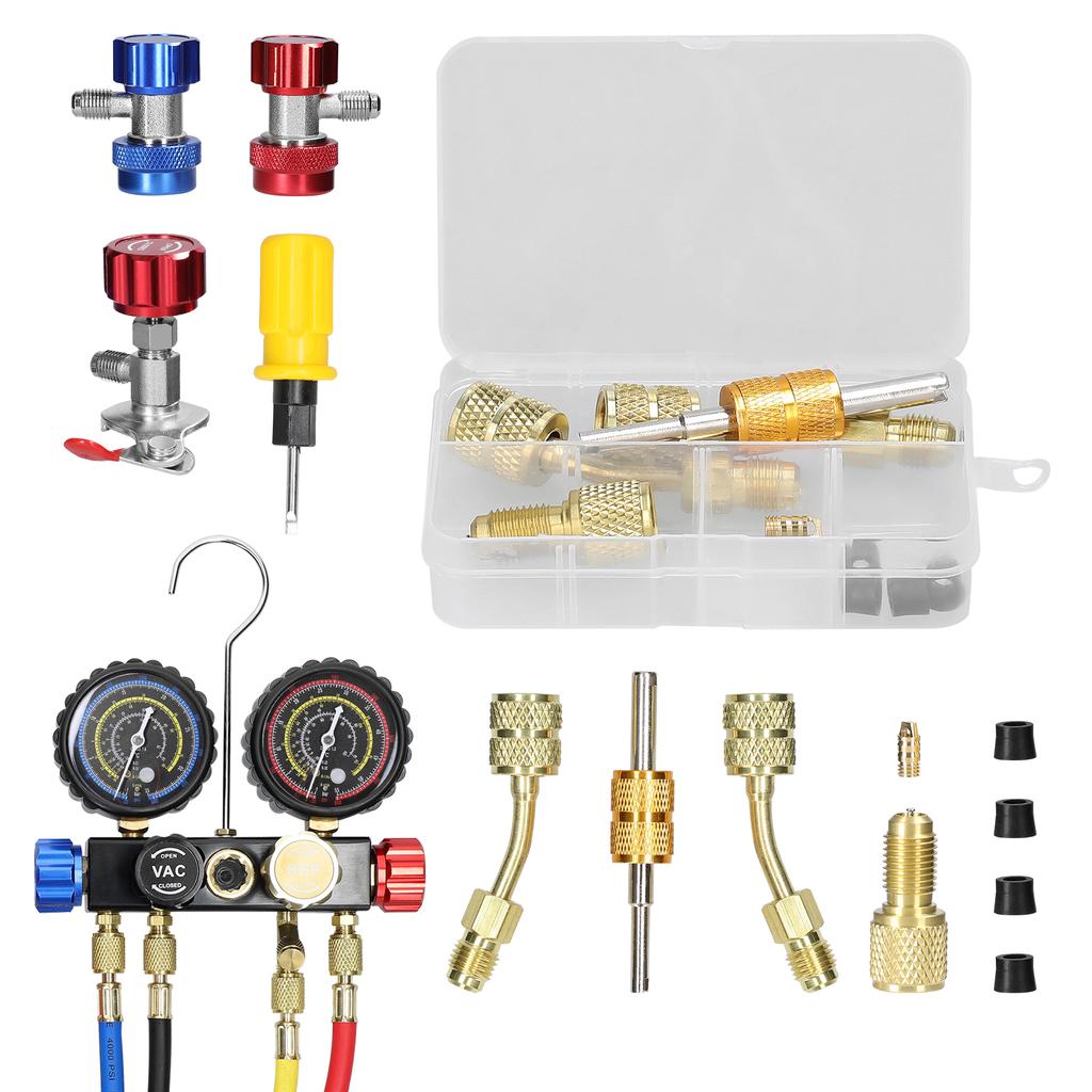 Набор манометров коллектора, инструмент для заправки хладагента для кондиционирования воздуха, 4-ходовой манометр двойного значения с