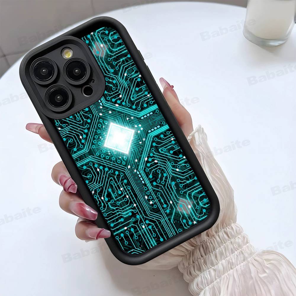 Чехол для телефона с рисунком печатной платы Для IPhone 17 16 15 13 11 12 14 Pro Max Plus Силиконовая Защитная Крышка