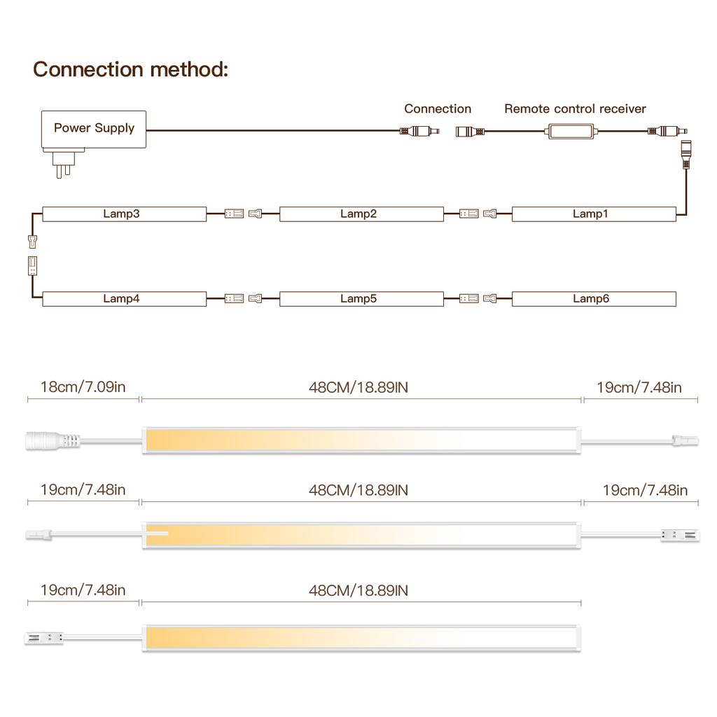 DC24V CCT Dimmable Under Cabinet LED Light Bar 48CM Linkable Aluminum 2700K-6500K Remote Control Kitchen Counter Workbench Lamp