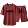 Men's Summer Solid Color Printed Short Sleeve Round Neck T-Shirt Shorts Set