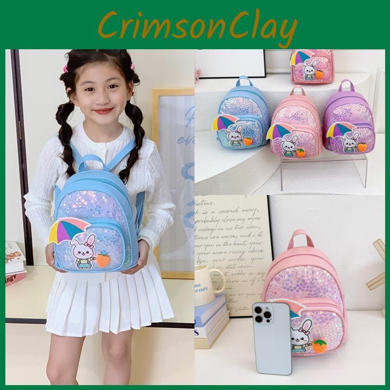 Rabbit Sequin Bright Pattern Backpack With Pu Fabric For Learning Schoolbag