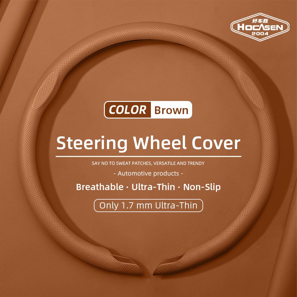 Nappa Leather Car Steering Wheel Cover, Non-Slip, Sweat-Absorbent, Breathable, Suitable for All Seasons, Black, Burgundy, White, New Ultra-Thin