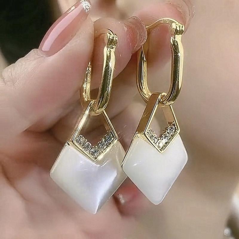 New Geometric Rhombus Luxury Opal Earrings Women's Fashionable Personalized Daily Accessories Party Zircon Birthday Gifts