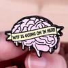 "Wtf Is Going On In Here" Interesting Brain Brooch Lapel Pin Perfect Backpack Clothes Accessory