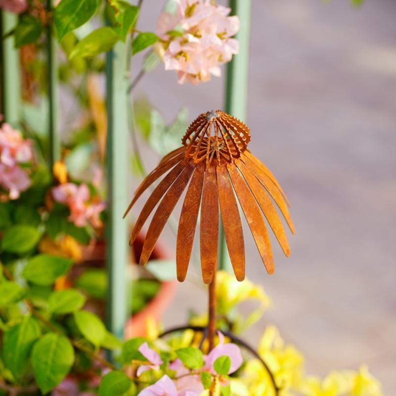 Устойчивая к погодным условиям Железная Эхинацея Садовое Украшение Ручной работы Ржавый Цветочный Колышек для Ландшафтного Дизайна на Открытом Воздухе