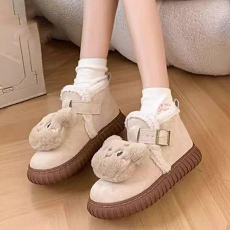 2024 зима новые универсальные милые мультяшные плюшевые теплые плюшевые хлопковые туфли для женщин Maillard платформа зимние сапоги для женщин