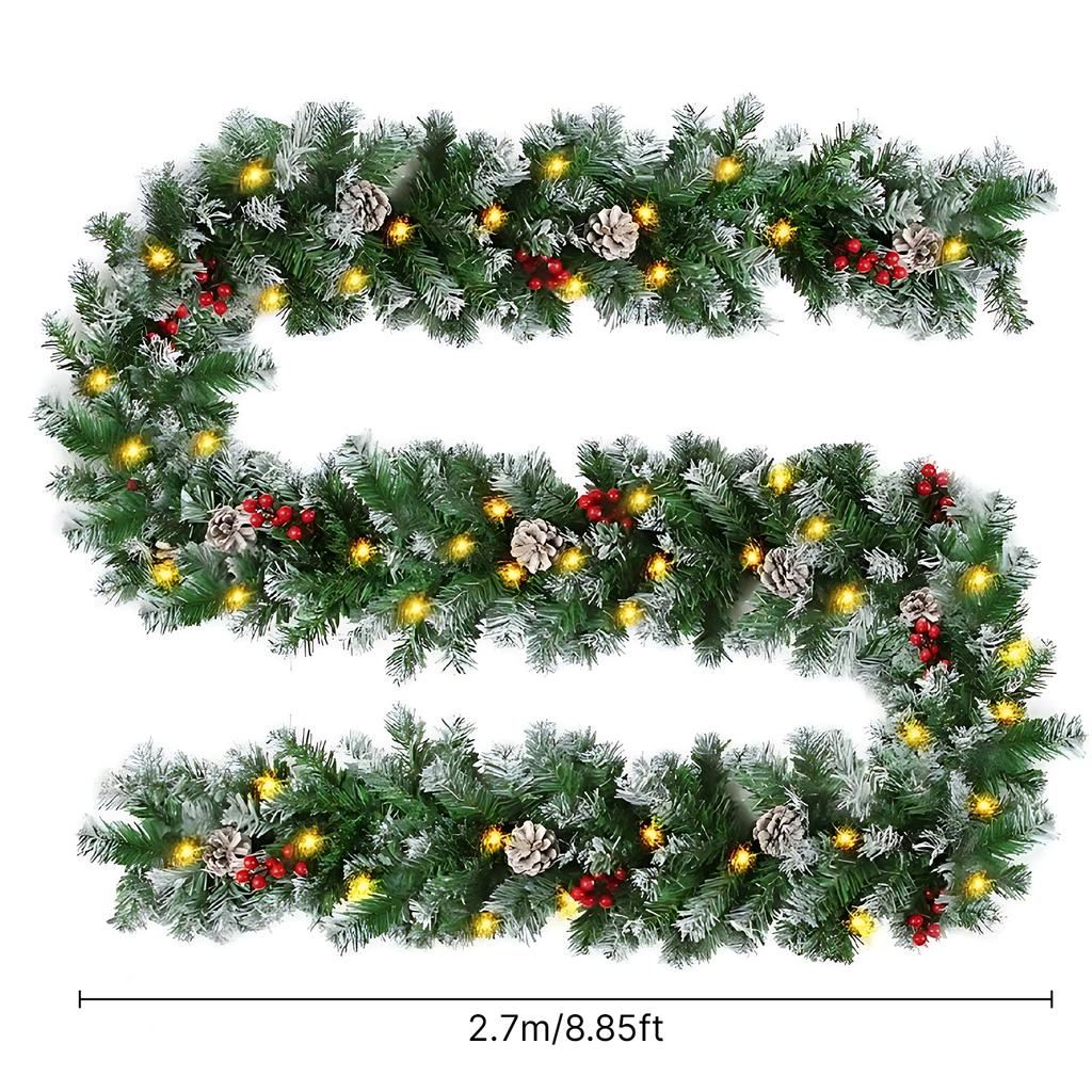 8.8FT Рождественская гирлянда с 50 светодиодами, работающая от батареек, искусственная рождественская подвесная гирлянда
