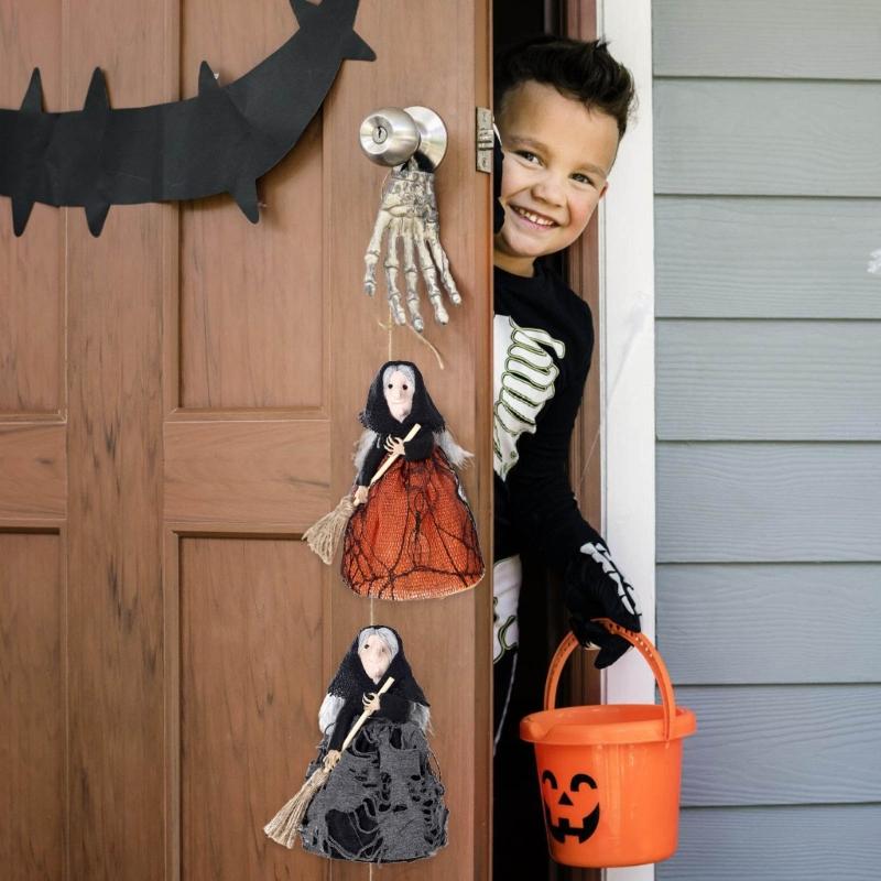 Unique Halloween Witch Broom Decors Stylish Black Witch Broomsticks Display Ornament for Halloween Party Decoration