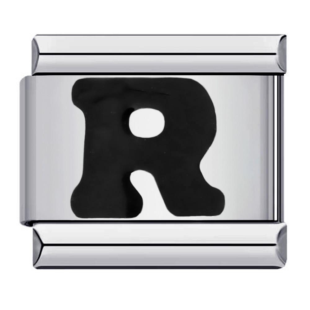 Глазурь черная 26 английских букв AZ итальянские звенья шарм подходит 9 мм нержавеющая сталь женщины мужчины браслет DIY изготовление ювелирных изделий