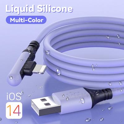 USB-кабель 90 градусов для iPhone 14, 13, 12, 11 Pro Max X XR XS 8, 7, 6s, 5s, зарядное устройство для быстрой зарядки, жидкий силиконовый кабель для передачи данных, 0,3/1,2/1,8/2,5 м