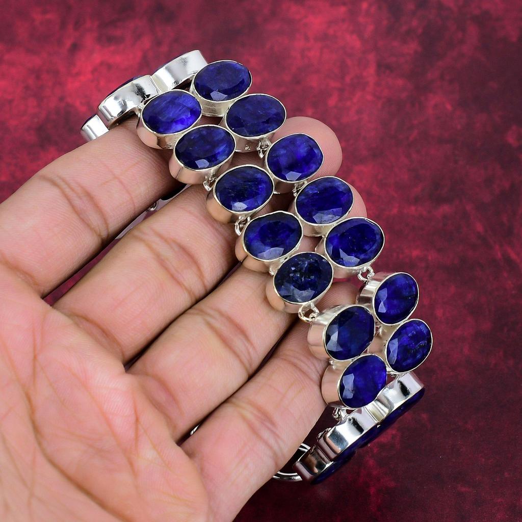 Blue Sapphire Gemstone Jewelry, Handmade 925 Solid Sterling Silver Jewelry, Amazing Necklace & Bracelet Jewelry Set For Wedding Gift