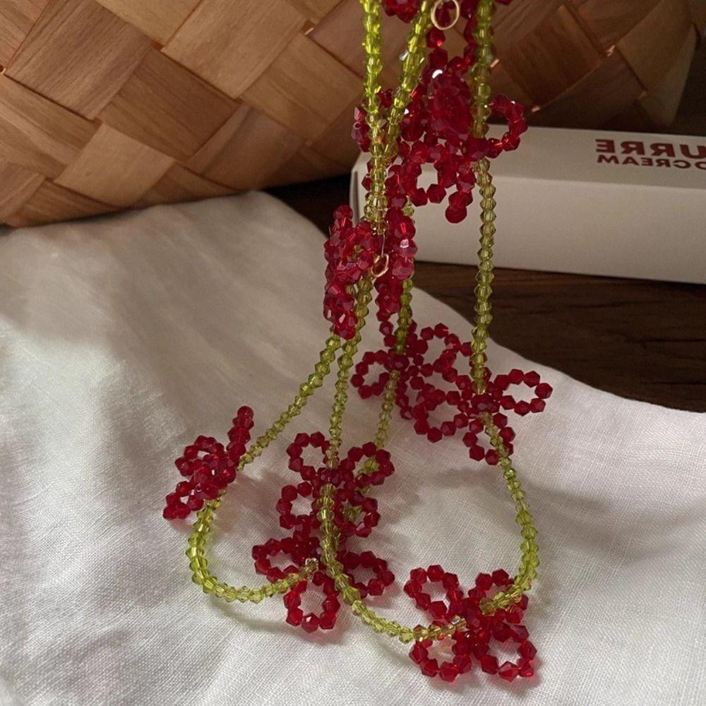 Стразы Цветочный Чокер Цепочка на Ключицу Бисероплетение Подвеска Завязка Ретро Свежее Ожерелье с Цветком Вечеринка