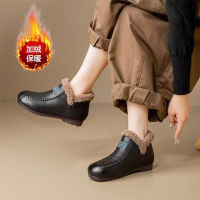 Осень и зима новые туфли для мамы из мягкой кожи на мягкой подошве, хлопковые туфли, бархатные кожаные туфли, ретро туфли бабушки, женские туфли без застежки, нескользящие