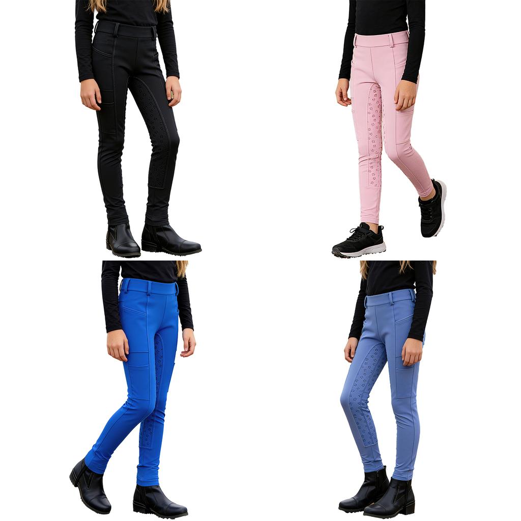 Kids Equestrian Riding Pants Anti-slip Full Seat Breeches Leggings with Multiple Pockets for Boys Girls Horse Training