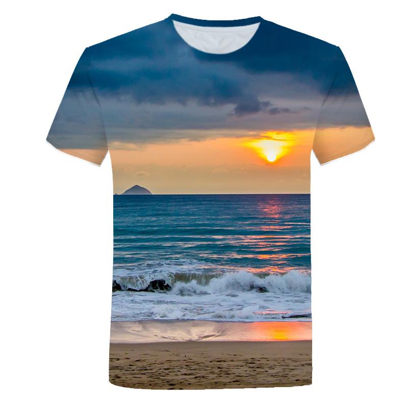 Summer Seaside Scenery Graphic T Shirts Fashion Men's T-shirts With Casual Beach Style 3D Print Nature Landscape Pattern T-shirt