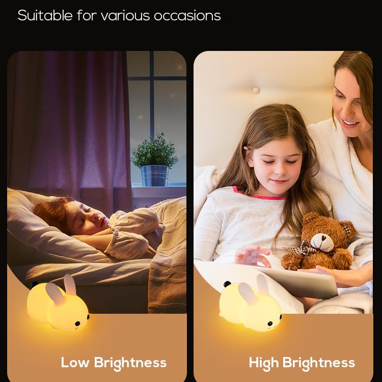 Сенсорные ночные светильники с кроликом, силиконовые затемняемые USB-аккумуляторные лампы для детей, подарки для детей, ночник с милыми животными и кроликами, WBL