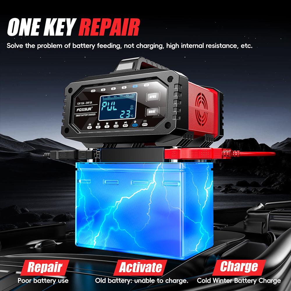 Protect Quick Charger Full Automatic 12V/24V Car Battery Charger Intelligent for Repair Car Maintainer Multiple Protections 300W LCD Display