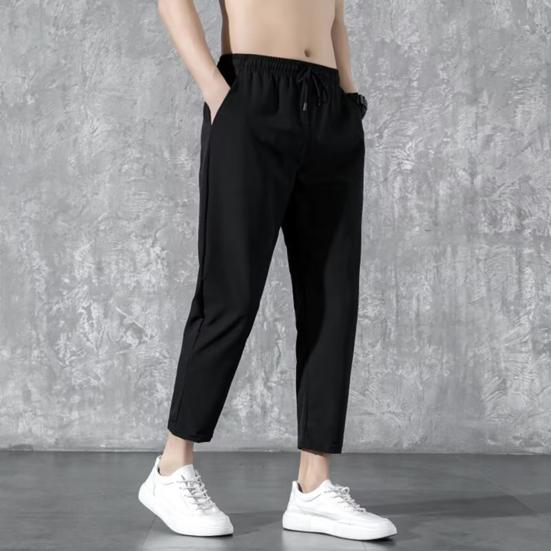 Мужские брюки с укрепленными карманами, затягивающимся шнурком на талии, повседневные однотонные брюки, летние прямые брюки