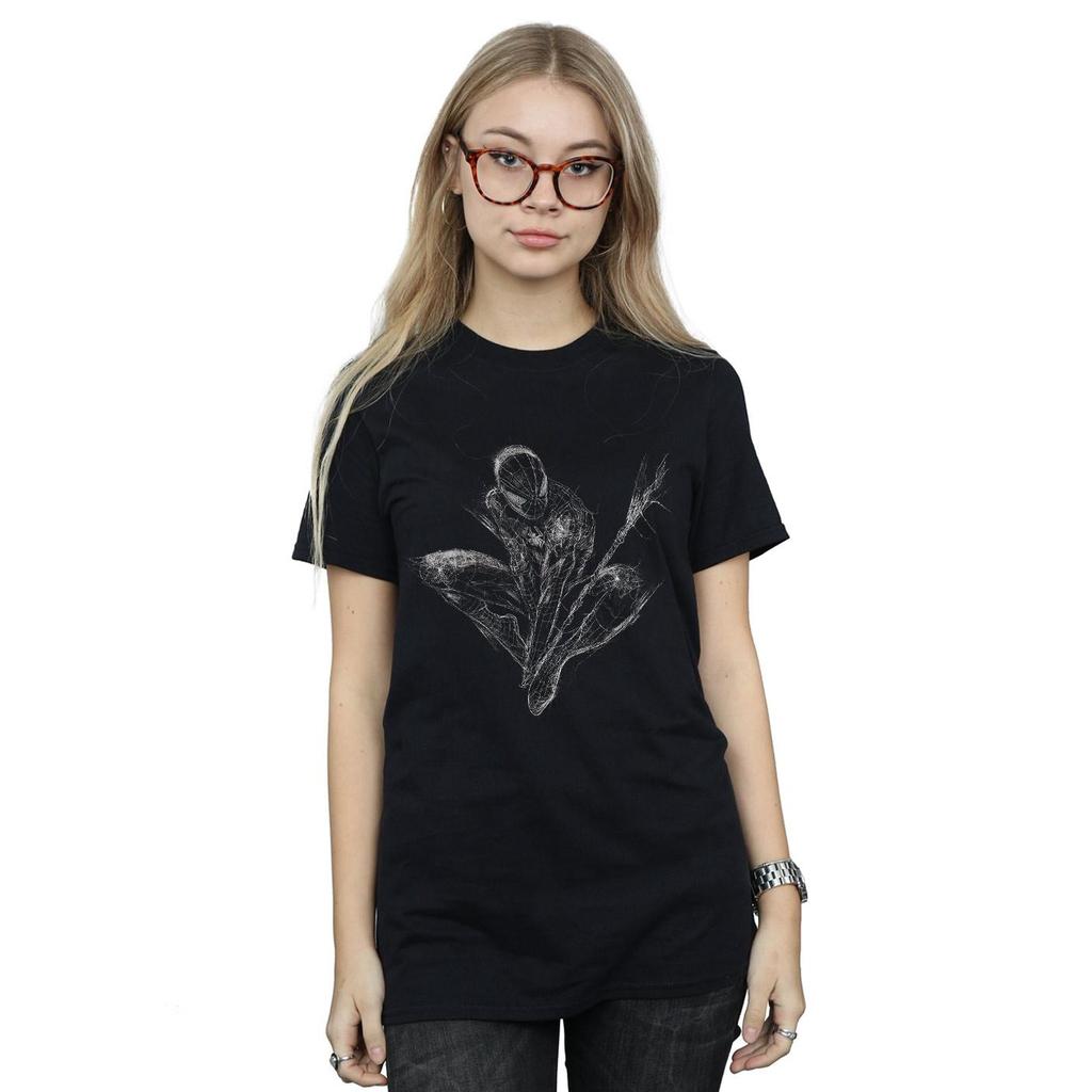Marvel Womens/Ladies Spider-Man Web Crouch Cotton Boyfriend T-Shirt
