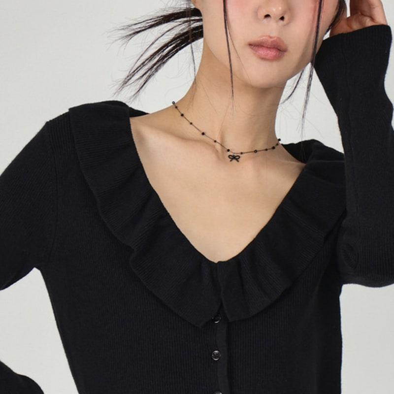 URBANIA Black Ribbon Bead Necklace DDA0047