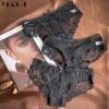 3pcs Black Sexy Panties Low-Rise Women Underwear Lace Underpants Transparent Briefs
