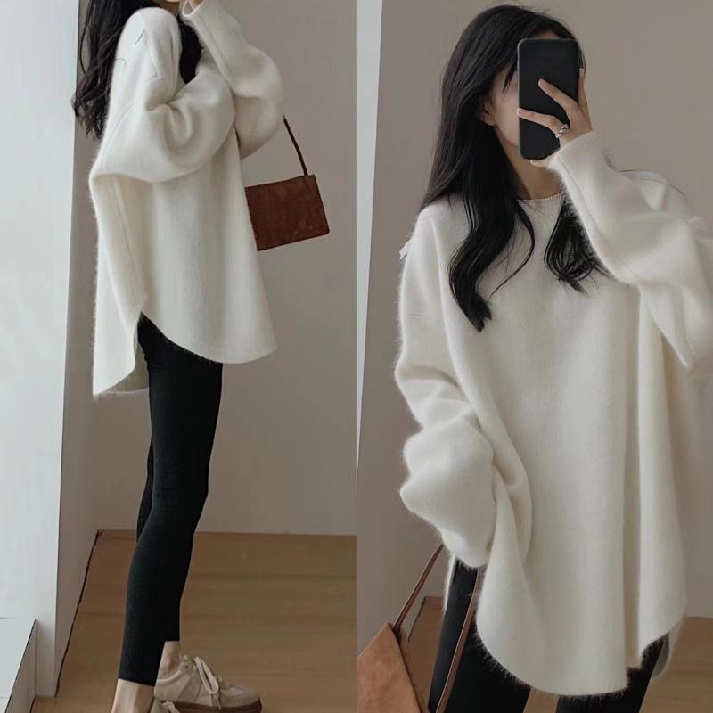 IHUASU Wool Pullover Jumper Women's Autumn and Winter Outer Wear In The Long Section of Lazy Open Knit Sweater