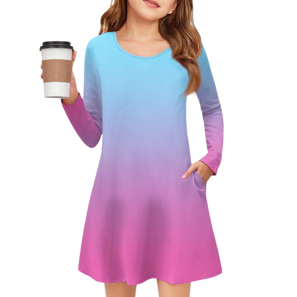 Girls' Long Sleeve Dress - Color Pocket Dress