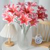 Искусственные цветы лилии с 3 головками, в полном цвету, Real Touch, на длинном стебле, букет из поддельных лилий для дома, отеля, цветочной композиции, украшения для свадьбы, вечеринки
