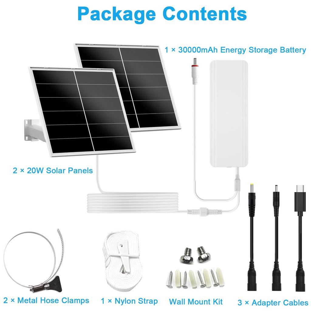 Солнечный источник питания высокой емкости 24000 мАч с двойными панелями по 20 Вт, многоцелевой комплект для наружного мониторинга 5 В/12 В.
