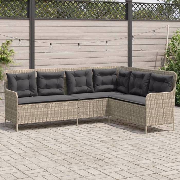 VidaXL Garden Sofa with Cushions L-shaped Light Grey Poly Rattan, Outdoor Sofa, Outdoor Sofa In the Shape of 369005