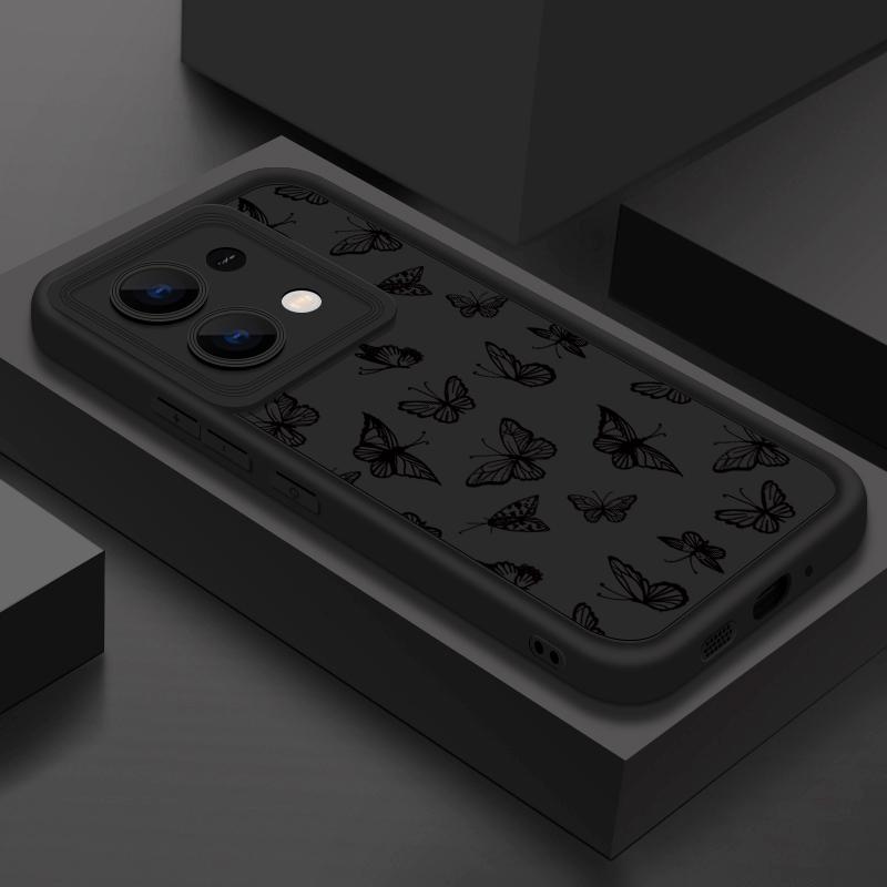 Модный черный чехол с узором бабочки для Xiaomi 13T 11T Pro Poco F6 X6 Redmi Note 13 12 11 Pro 10, матовый противоударный мягкий силиконовый чехол для телефона