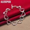 925 Sterling Silver Solid Full Heart Chain Bracelet Jewelry
