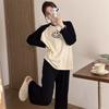 Smiley Face Print Pajamas Set Women Korean Casual Basic Loose Long-sleeved and Trousers Student Kawaii Homewear Suit