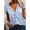 Women's Spring and Summer Solid Colour Ruffle Blouse Top Short Sleeve Shirt