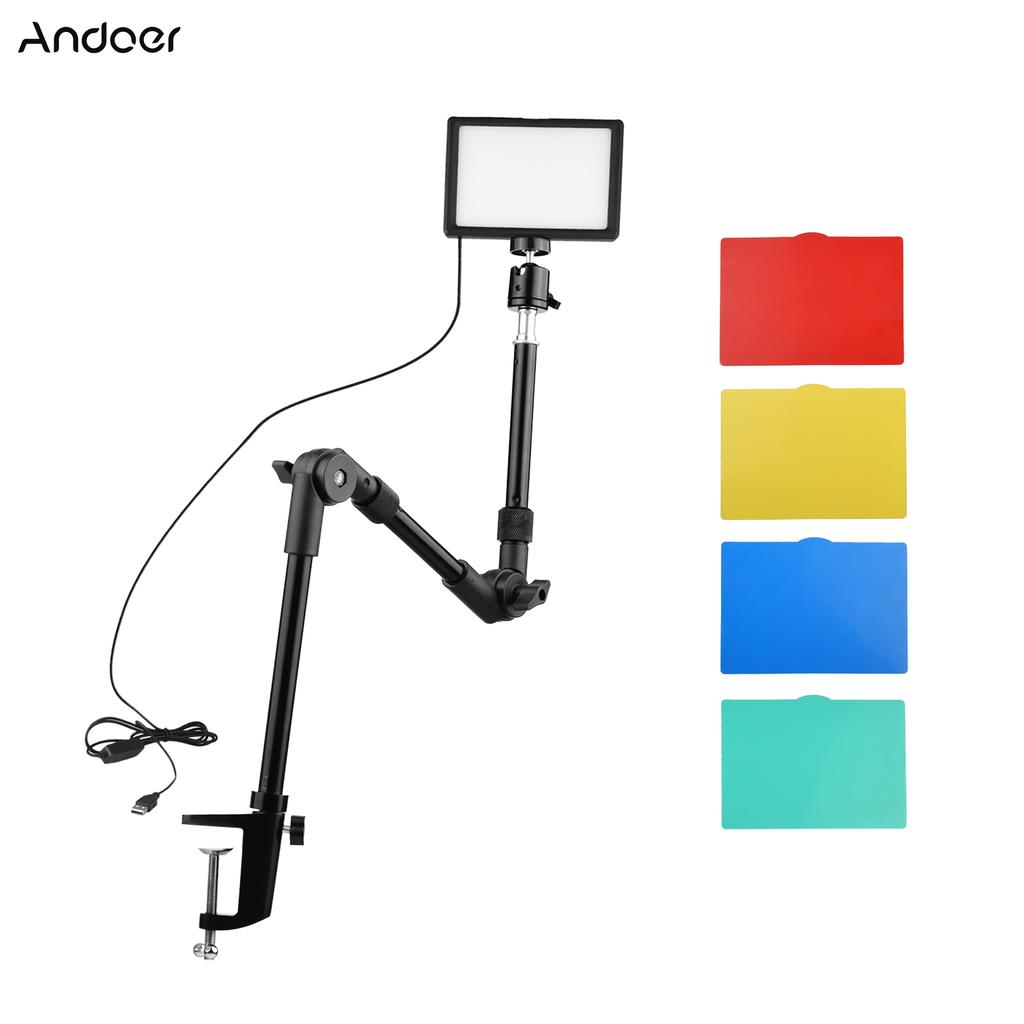 Комплект освещения для видеоконференций Andoer USB, включающий 1 * светодиодный светильник для видеосъемки 3200K-5600K с регулируемой яркостью + 1 *