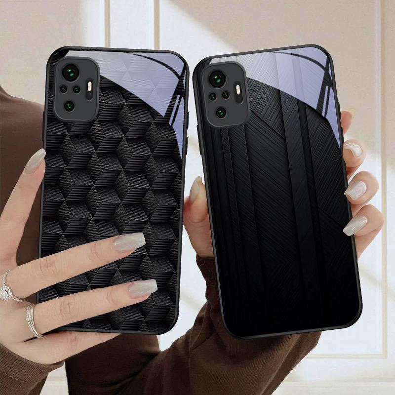 Темная геометрическая текстура Для Redmi Note 8 9 9S 12S 10 Pro 11 12 13 Pro+ 14 Pro K60 Ultra 13C 14C A3 12 13 Черный стеклянный чехол для телефона