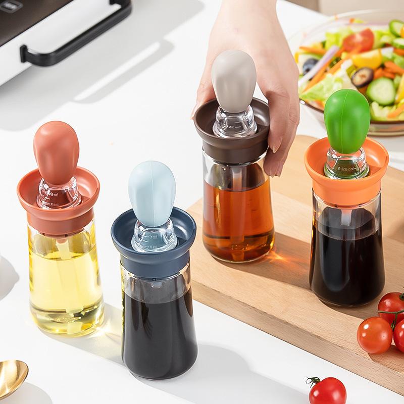 Brush Cap Integrated Oil Bottle, Kitchen, Silicone Head Brush Oil Bottle, Household Baking Oil Brush, Measurable Seasoning Bottle