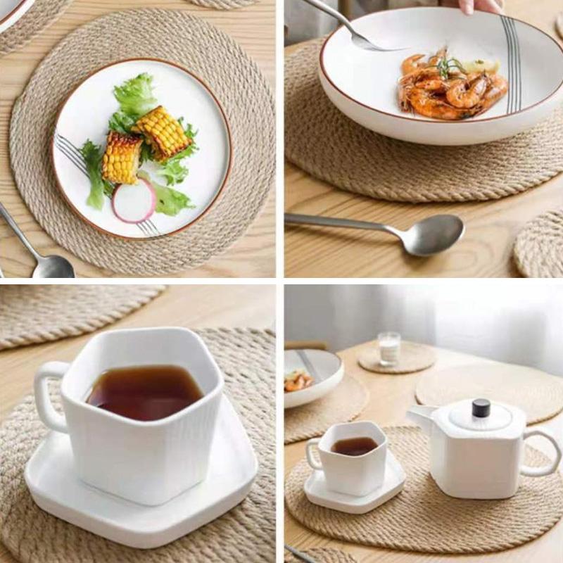 Hand Woven Insulation Pad Simple Natural Hemp Rope Placemat Countryside Linen Placemat