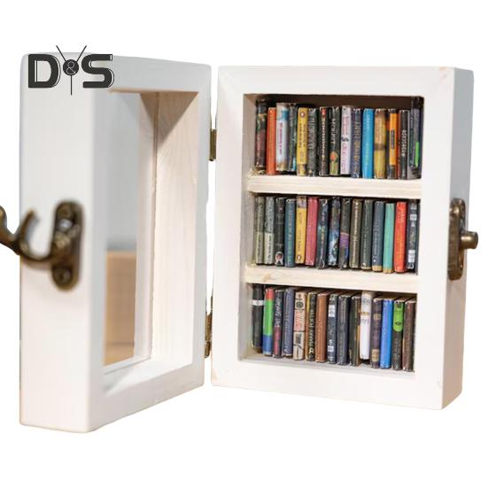 Shake Away Anxiety Bookshelf Figurine Wooden Miniature Book Nook Decoration Mini Pocket Bookcase Bookshelf Insert Ornament Book Lovers Gift