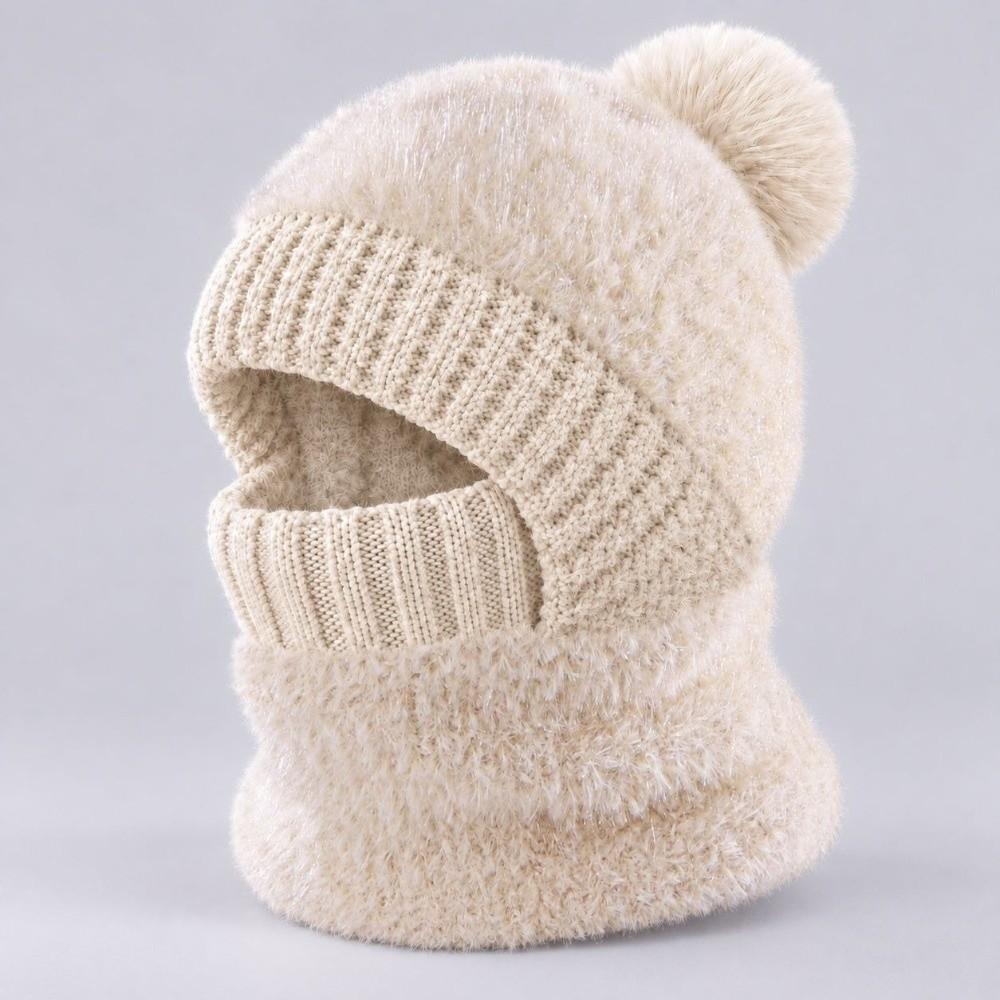 Fluffy Balaclava Hat Pom Pom Fleece Knit Beanie New Cycling Hood Women