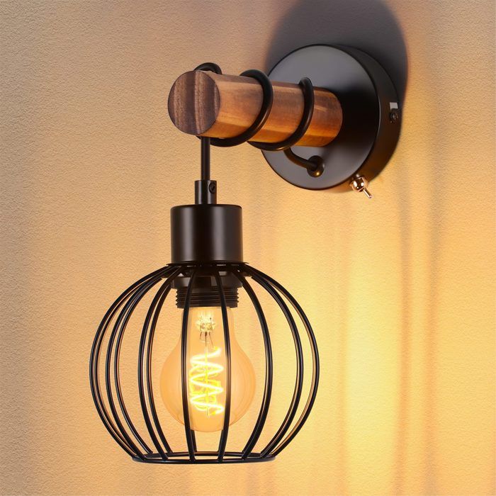 Applique murale NETTLIFE Vintage Bois Noir E27